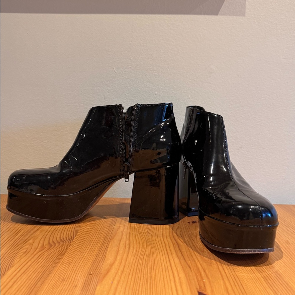 Glossy Black Platform Ankle Boots